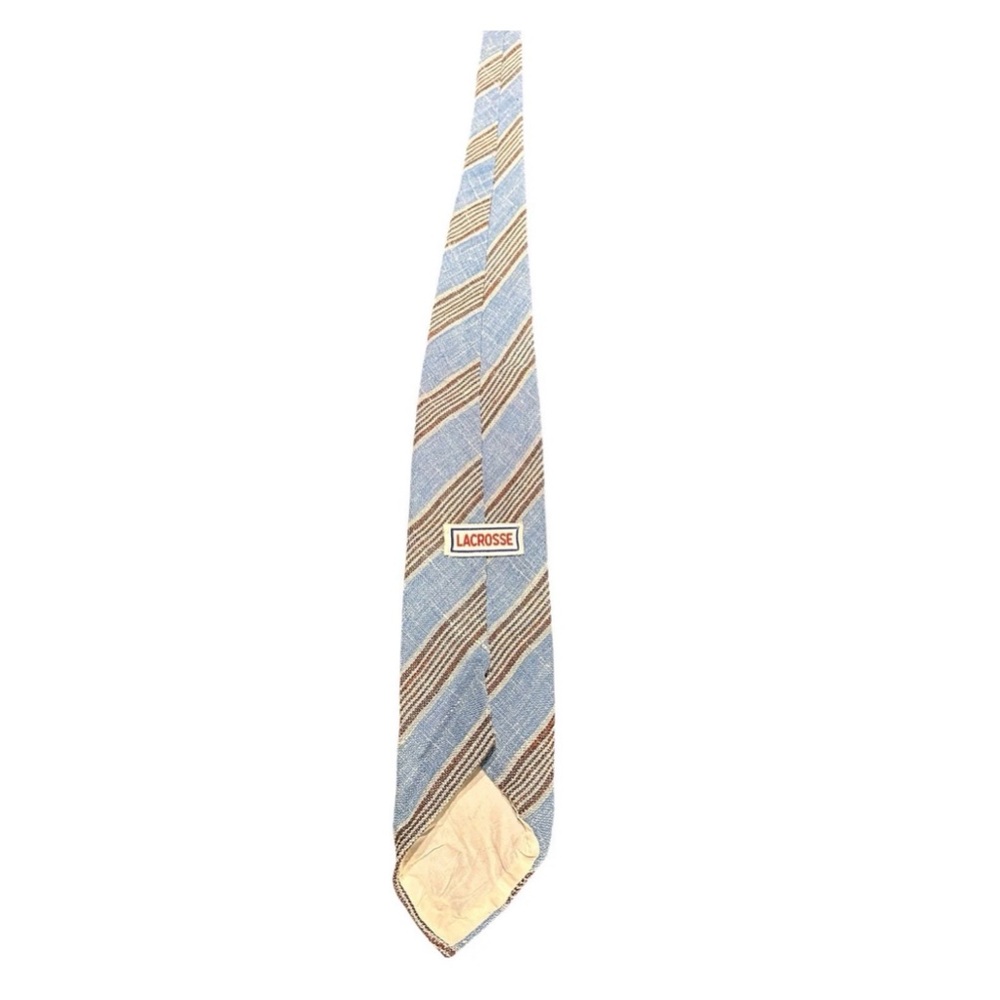 Vintage Lacrosse Woven Striped Tie Blue Brown Beige 3.5” Wide 56” Length Retro - Picture 4 of 10